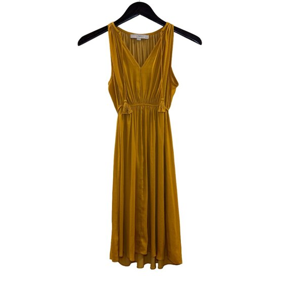 LOFT Sleeveless V-Neck Dress Gold Mustard Yellow Size Extra Small Petite - Picture 2 of 6